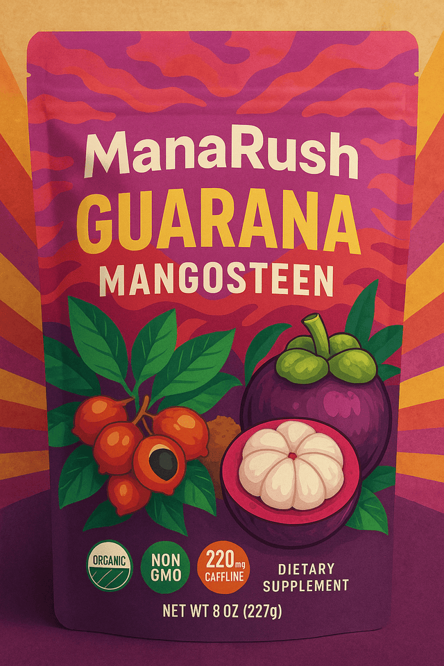 Mana Rush Guarana Mangosteen – Exotic Fruit EnergyClean, sugar-free guarana energy in {flavor}. 200 mg caffeine per 5 g scoop. Shop Mana Rush.