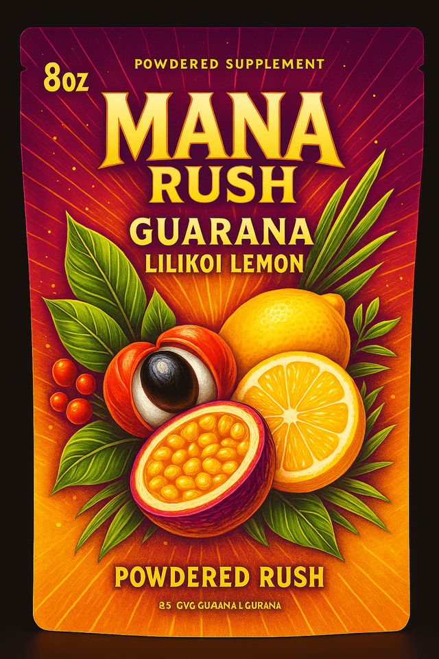 Mana Rush Guarana – Lemon Lilikoi Tropical Focus. Natural Energy. Zero CrashClean, sugar-free guarana energy in {flavor}. 200 mg caffeine per 5 g scoop. Shop Mana Rush.