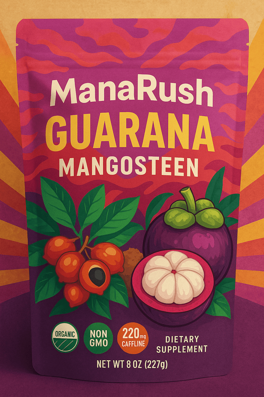 Mana Rush Guarana Mangosteen – Exotic Fruit EnergyClean, sugar-free guarana energy in {flavor}. 200 mg caffeine per 5 g scoop. Shop Mana Rush.