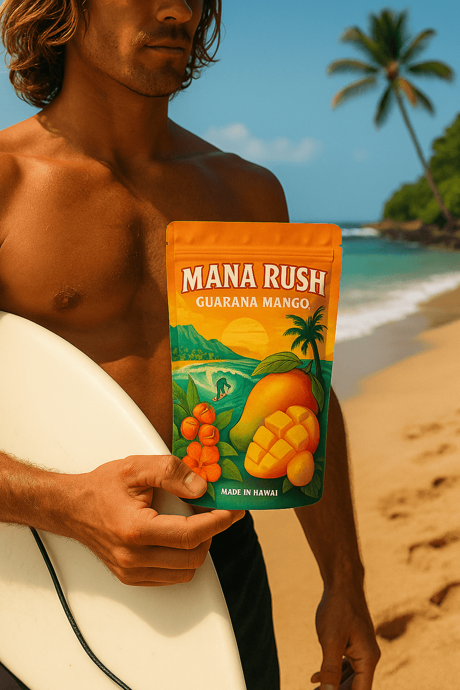 Mango Rush guarana energy powder – tropical plant-based caffeine from Hawai‘i