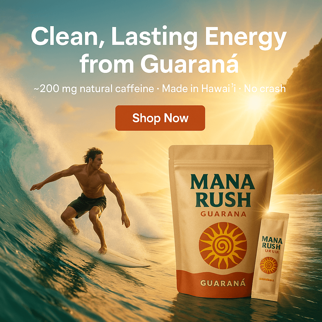 Load video: Short video showing Mana Rush Mango Rush guarana powder being mixed and enjoyed on the beach.