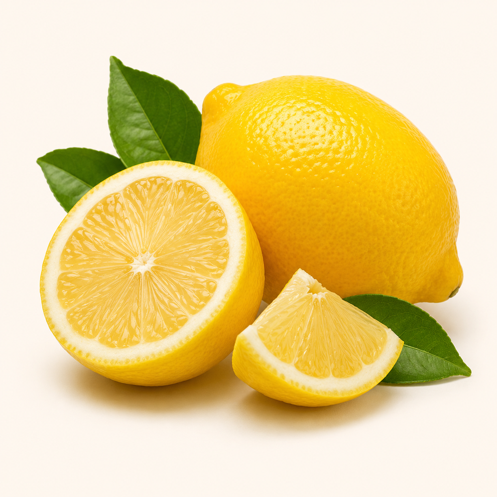 Fresh lemon whole, half and wedge for Mana Rush Lemon flavor
