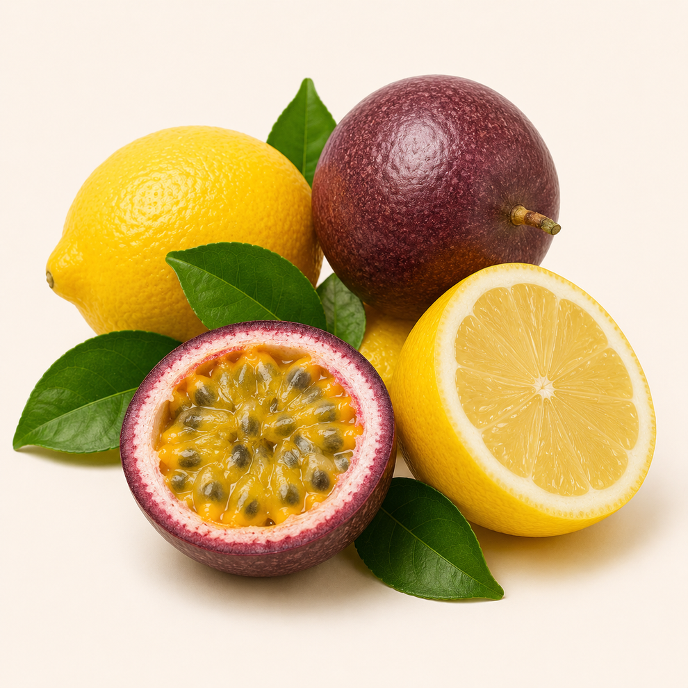 Fresh lemon and lilikoi passion fruit for Mana Rush Lemon Lilikoi flavor